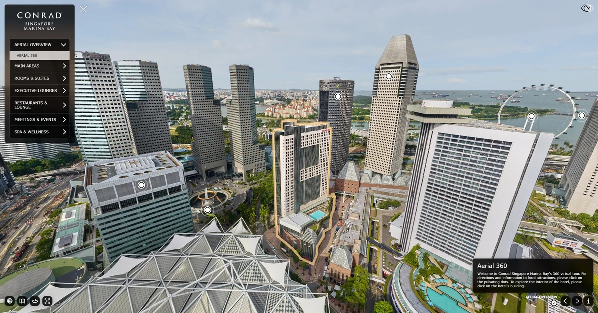 Conrad Singapore Marina Bay hotel virtual tour interface