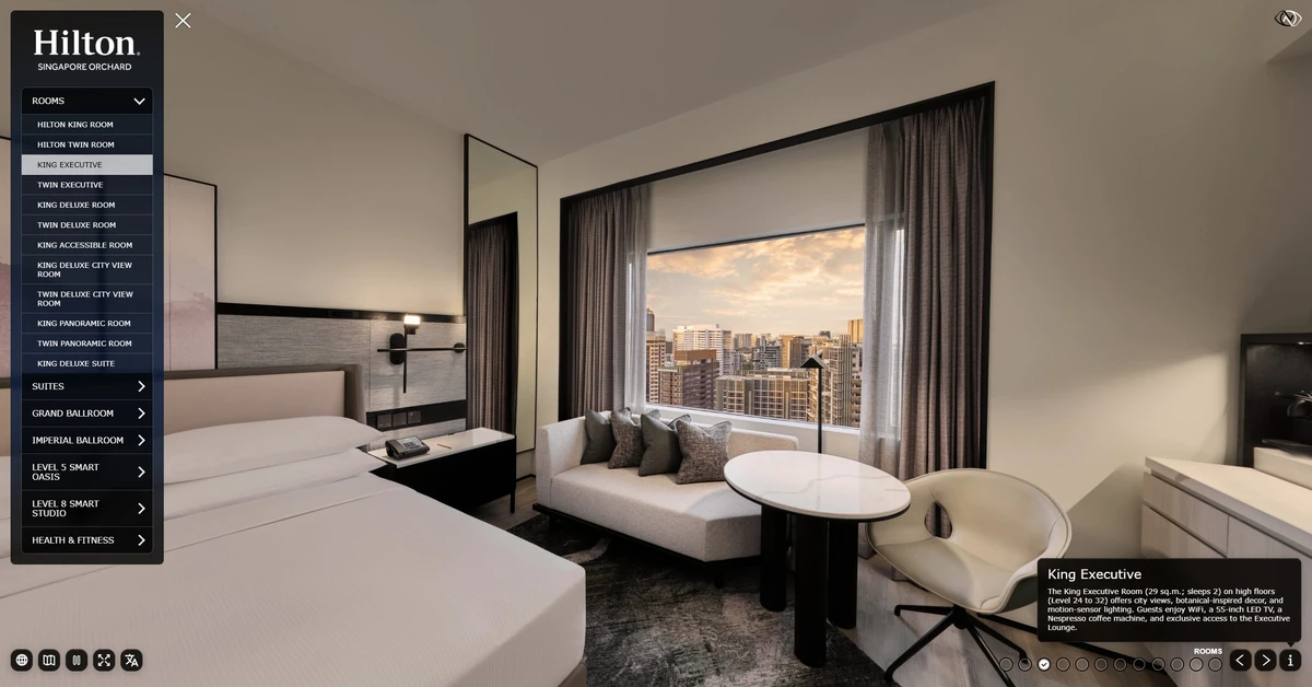 Hilton Singapore Orchard hotel virtual tour interface