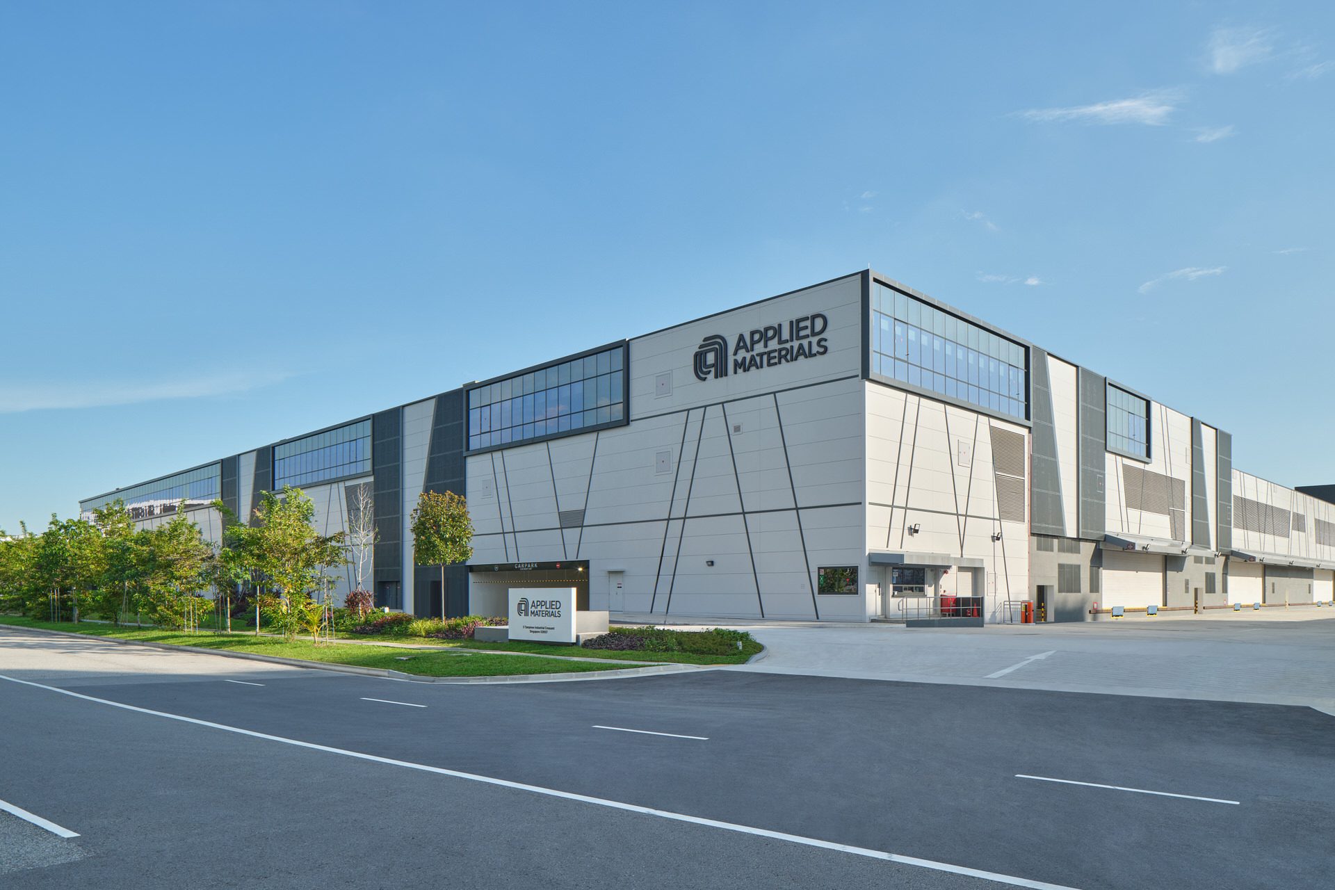 Applied Materials facility with angular cladding and monument sign
