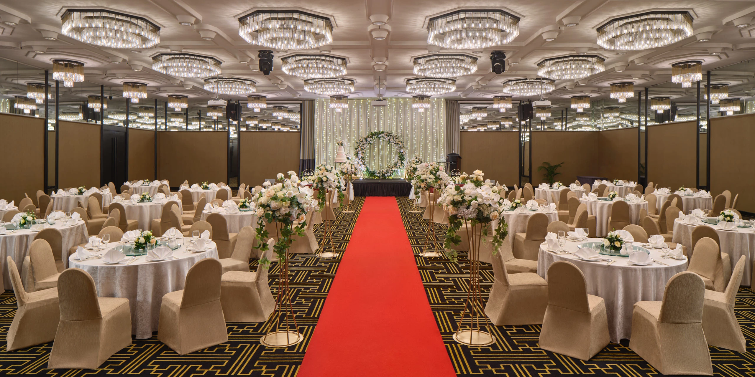 Botanical Rustic wedding setup overview with greenery and natural wood