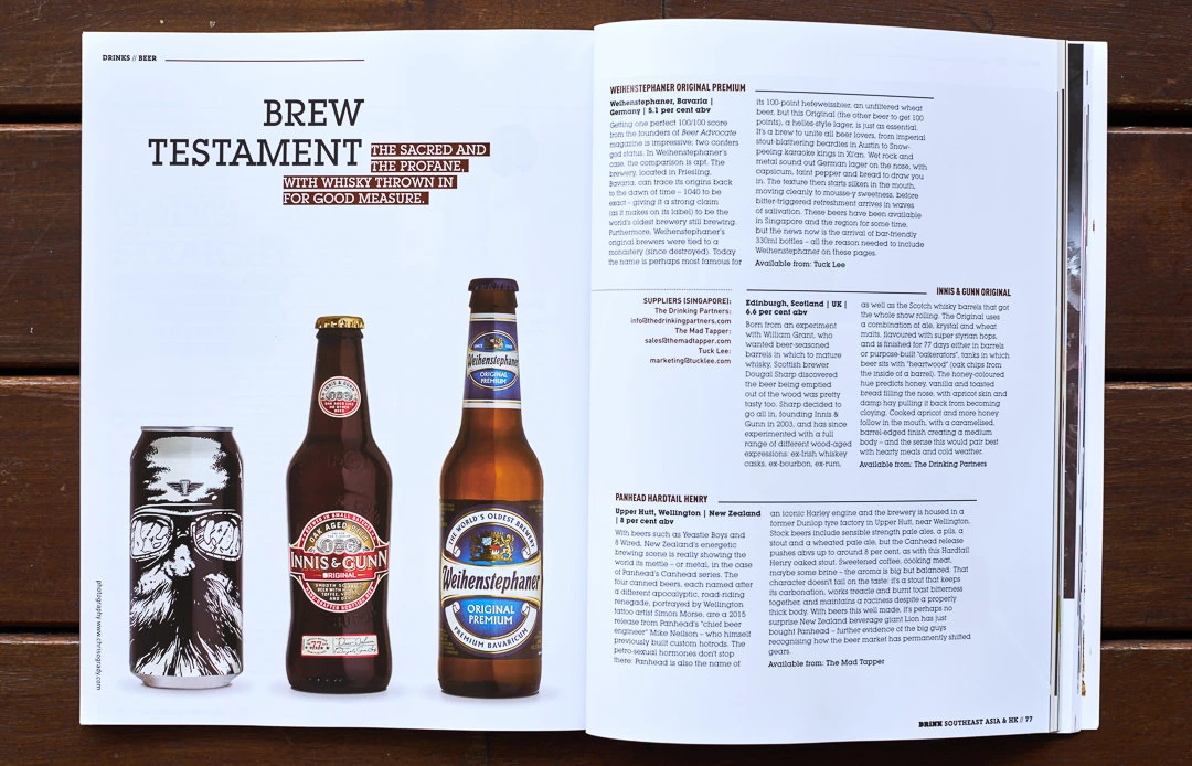 Craft beer bottles on white seamless background with studio lighting