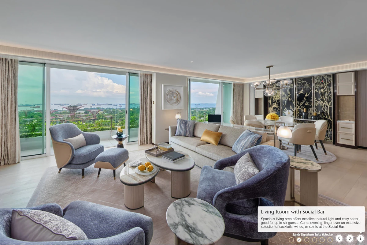 Marina Bay Sands Signature Suite media room with social bar