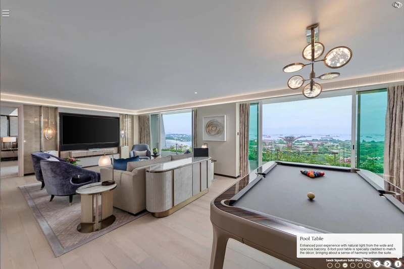 Marina Bay Sands signature suite entertainment room with pool table