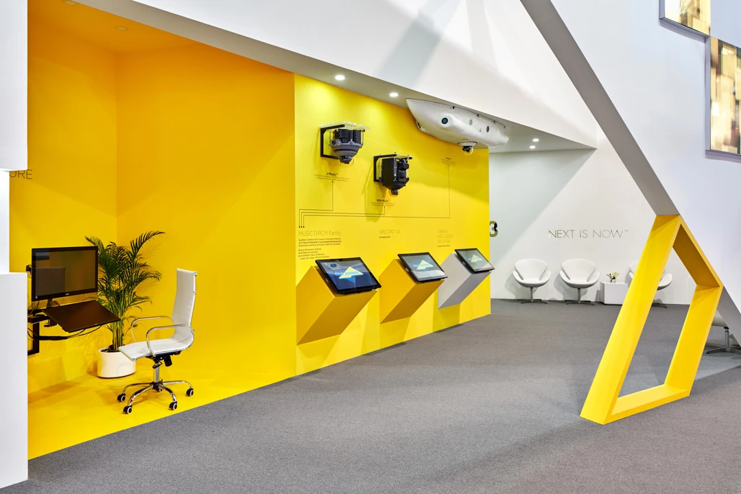 Yellow product display wall with MUSIC countermeasure systems
