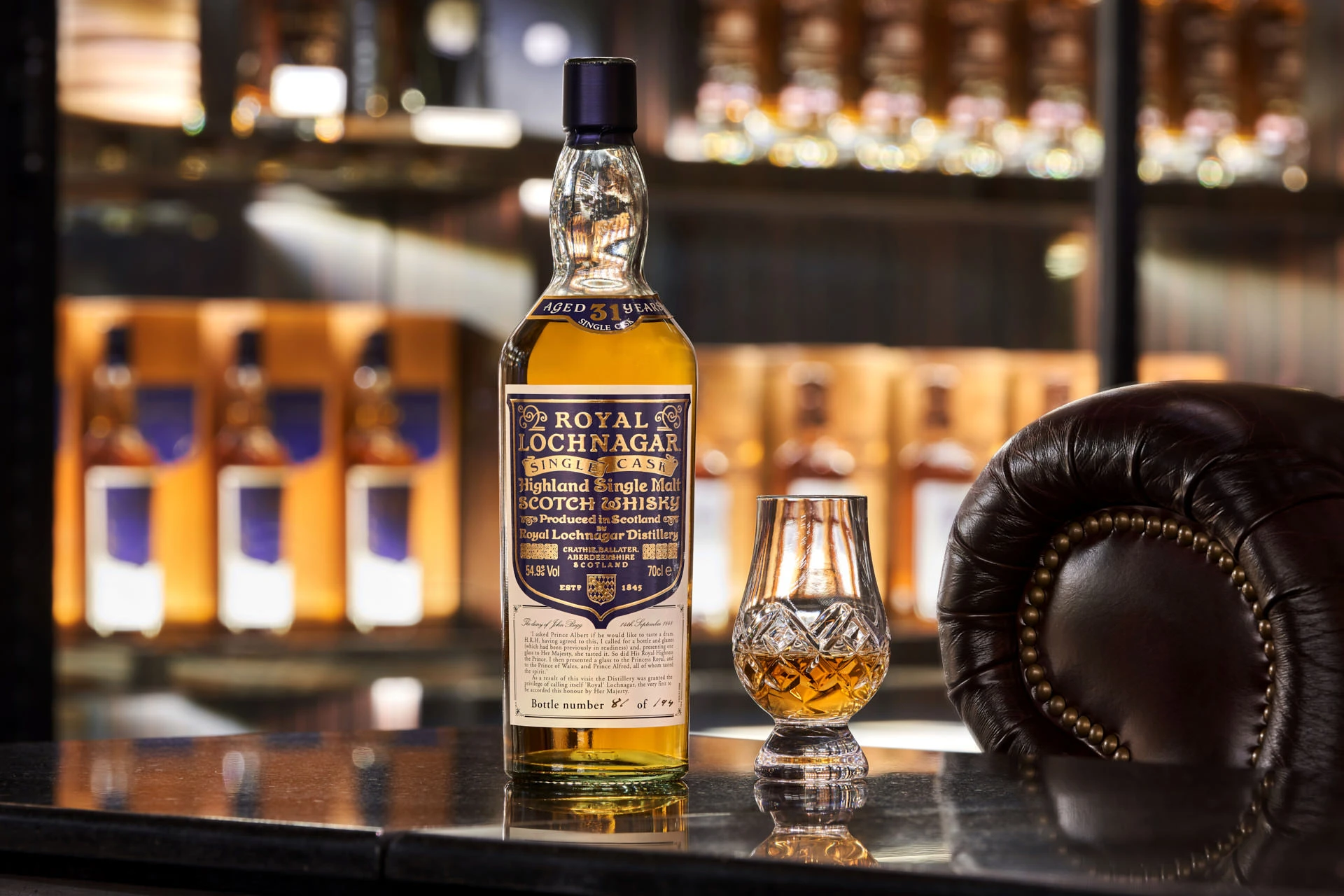 Royal Lochnagar 31-year single malt with Glencairn glass