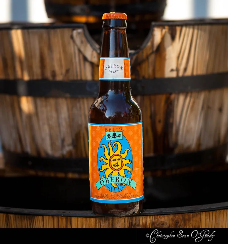 Bell's Oberon Ale on a wooden barrel at the brewery