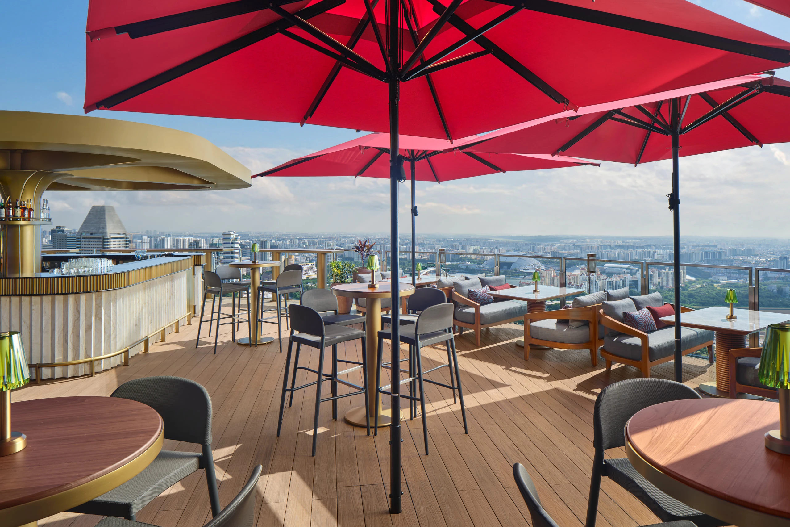 Ce La Vi Singapore rooftop seating at night with city skyline