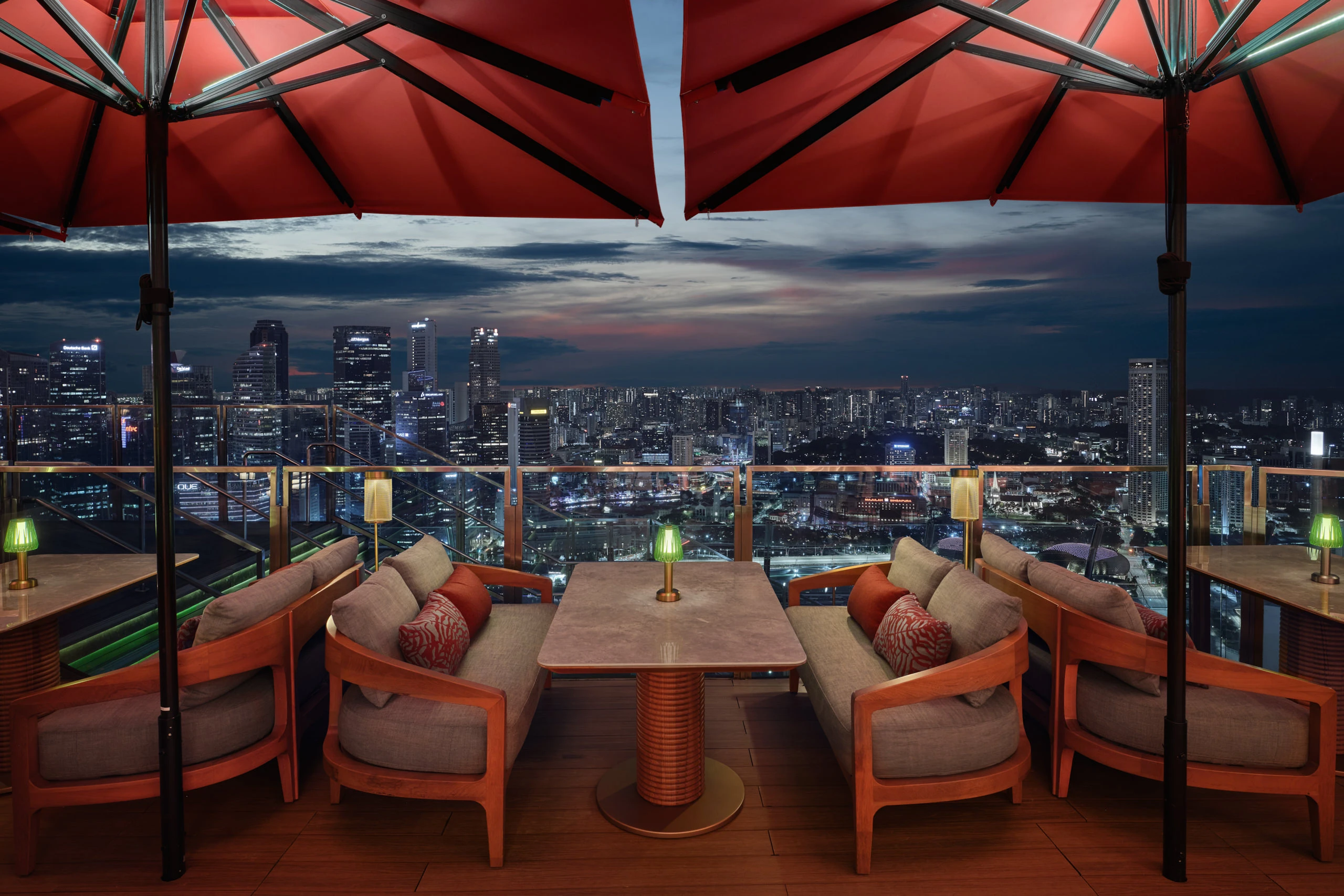 Ce La Vi Singapore rooftop bar seating at dusk