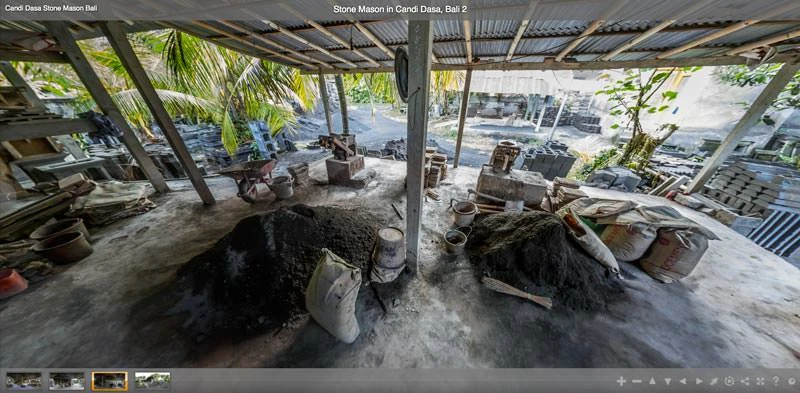 Stone mason workshop with carved statues in Candi Dasa Bali